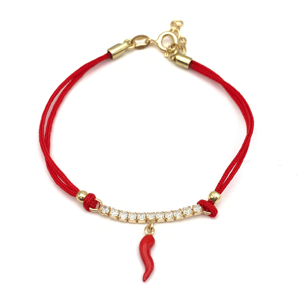 Bracciale Fortunello Cordino Rosso in Argento Gold - WJ Gioielli