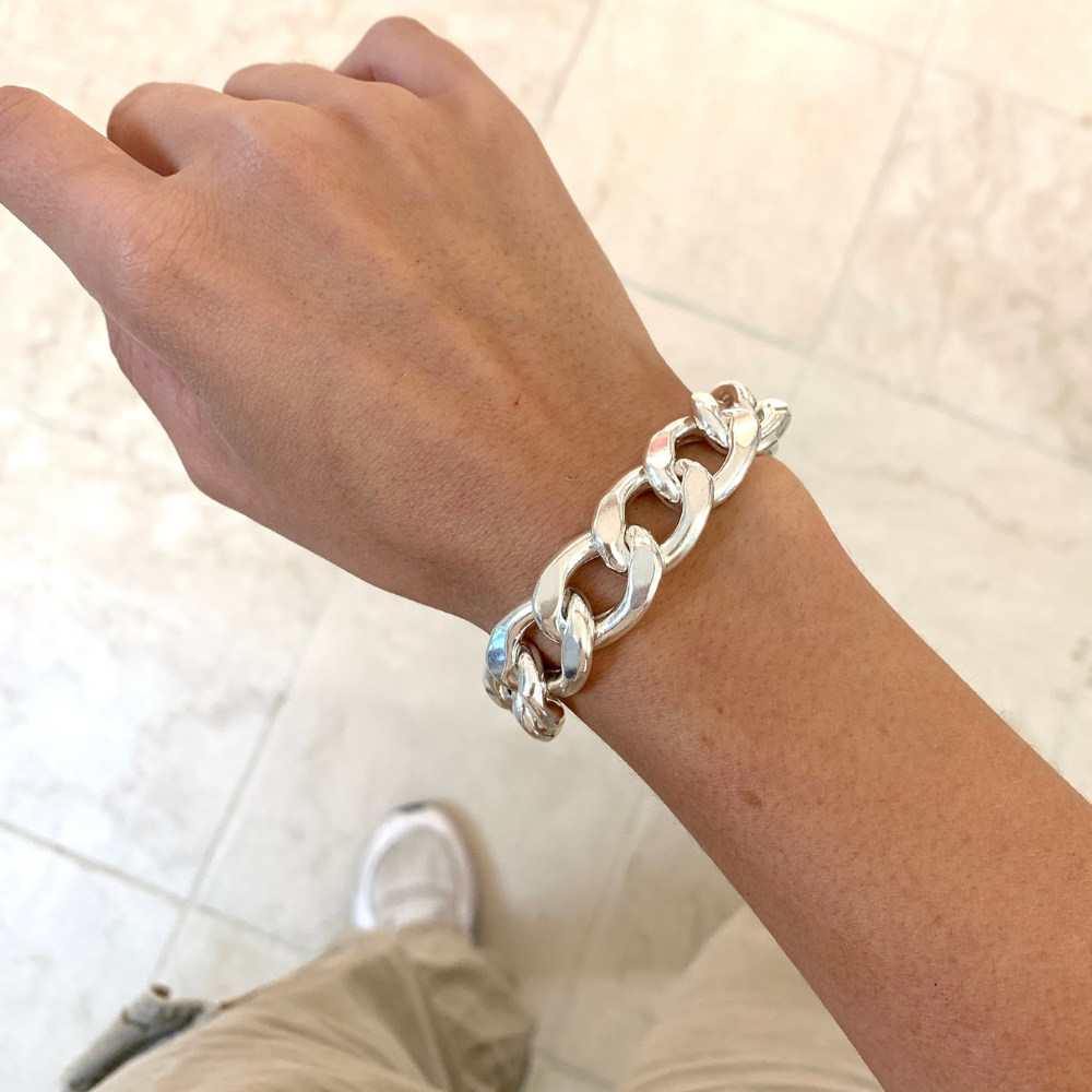 bracciale grumetta a catena in argento 925 rodiato