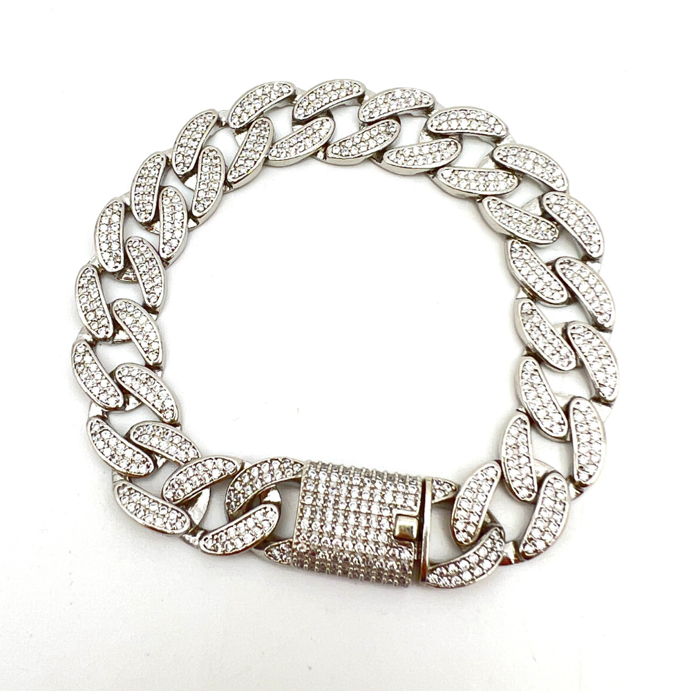 bracciale in argento grumetta a catena zirconi bianchi