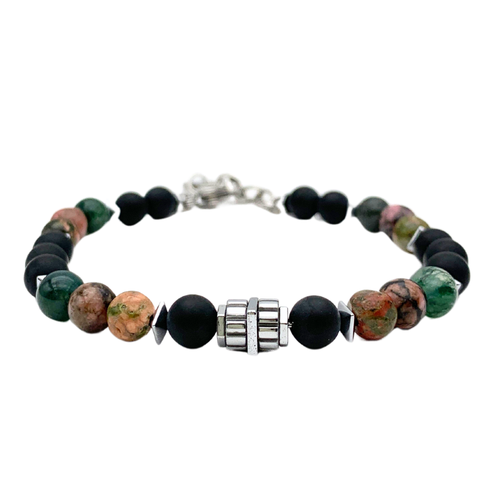 Bracciale Pietre Nere e Verdi in Acciaio Silver - WJ Gioielli