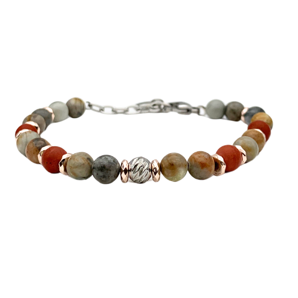 Bracciale Pietre Marroni e Verdi in Acciaio Silver - WJ Gioielli