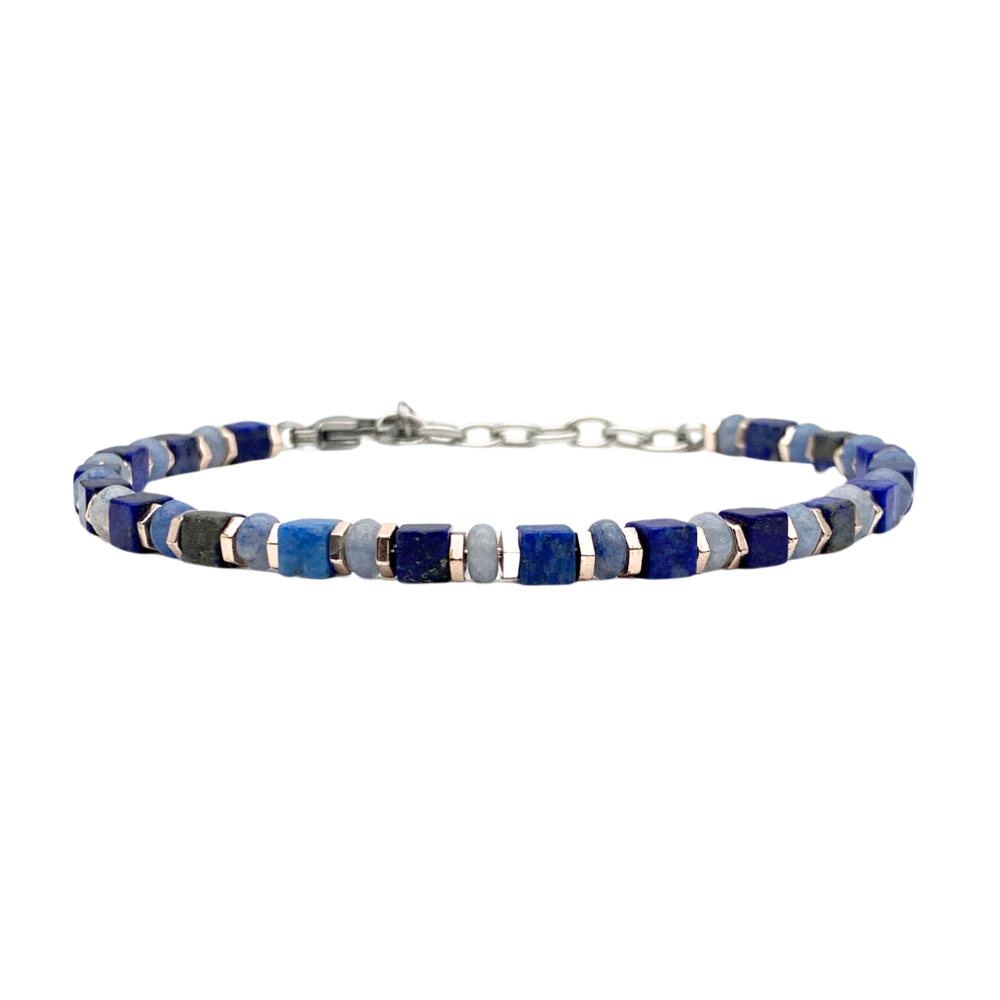 Bracciale Pietre Lapislazzuli Blu in Acciaio Silver - WJ Gioielli