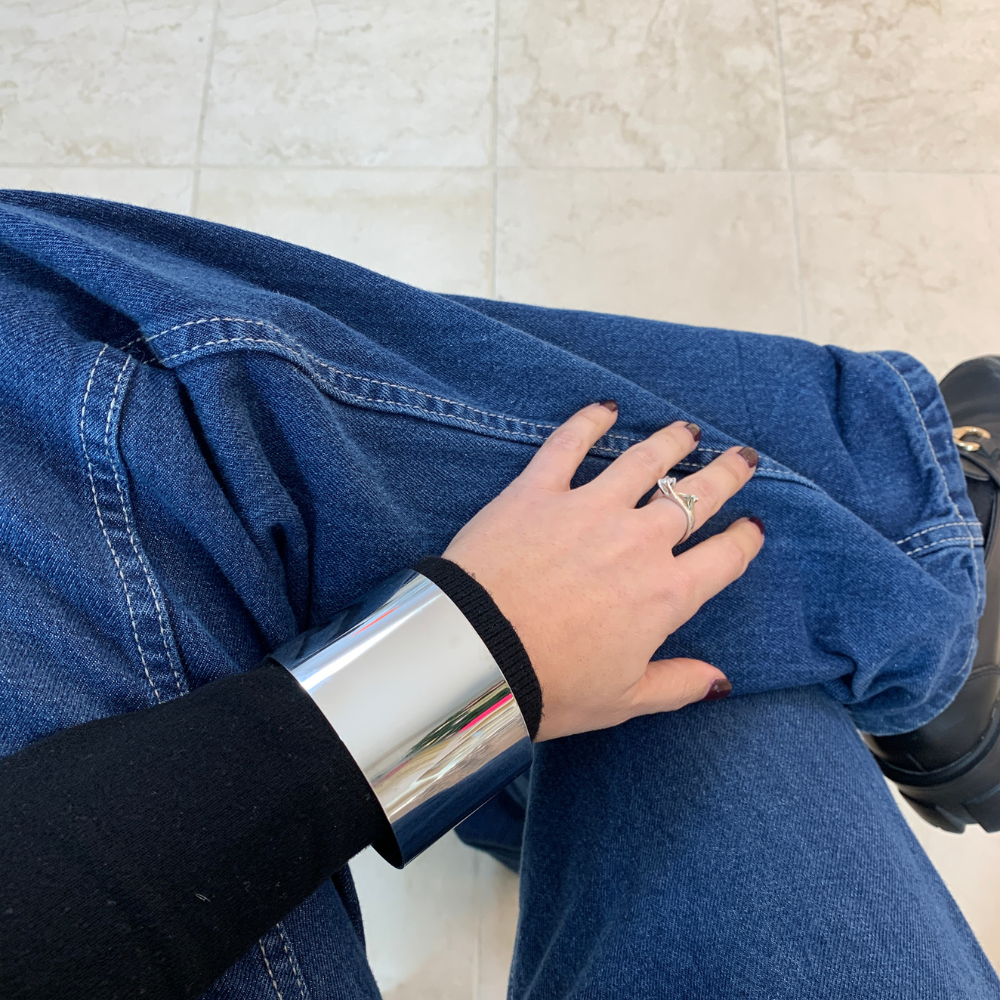 bracciale manetta silver in acciaio inox rigido liscio specchiato