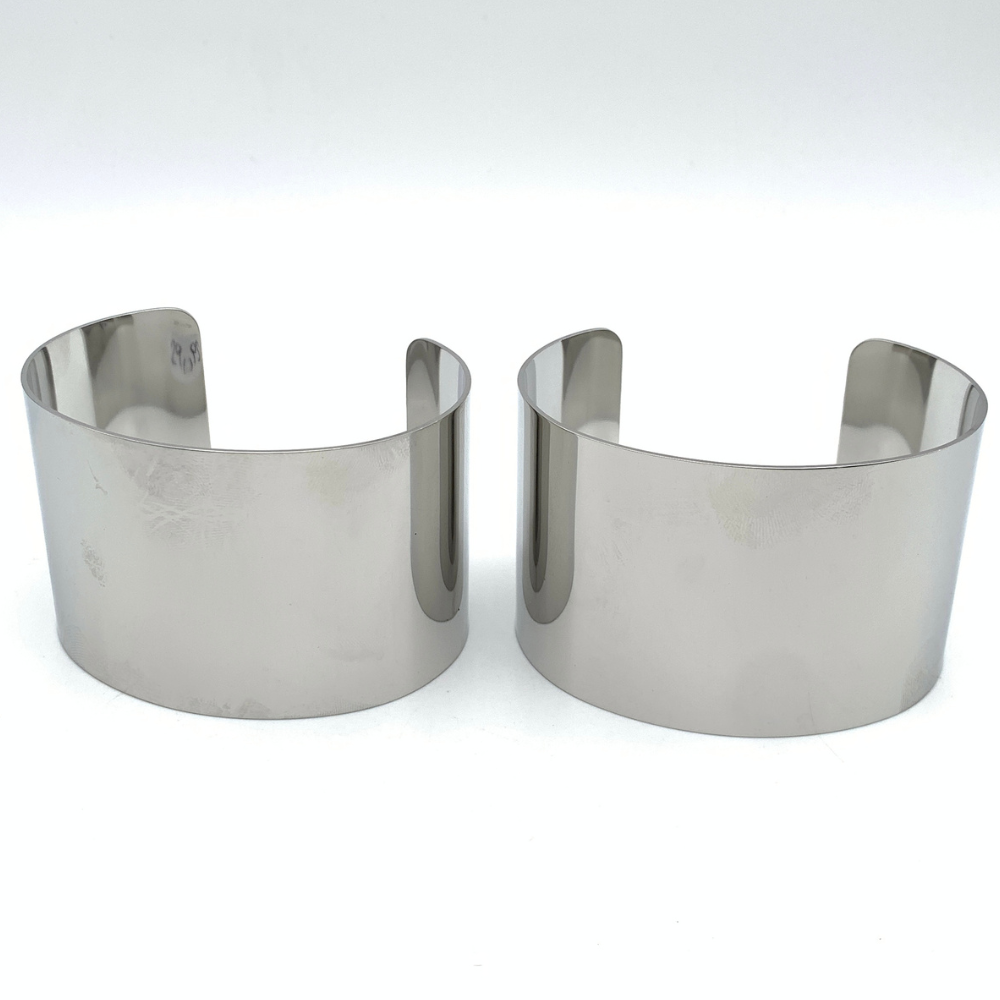 bracciale manetta silver in acciaio rigido fascia larga liscio specchiato