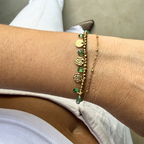 Bracciale Perline Colorate Verdi e Medagliette in Acciaio Gold