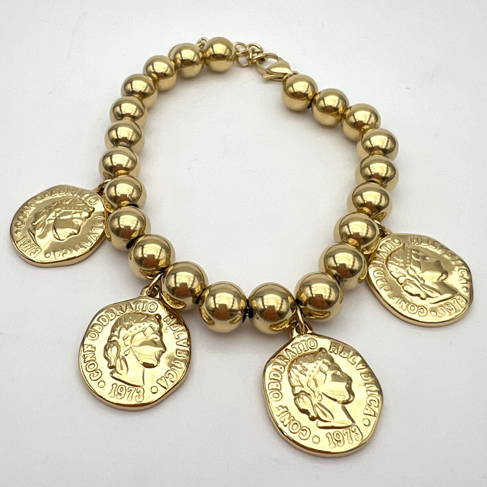 Bracciale Sfere e Monete in Acciaio Gold - WJ Gioielli
