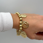 bracciale sfere in acciaio gold con ciondoli con monete
