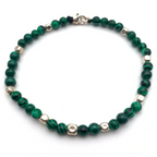 bracciale con pepite in argento 925 alternate a pietre dure verdi