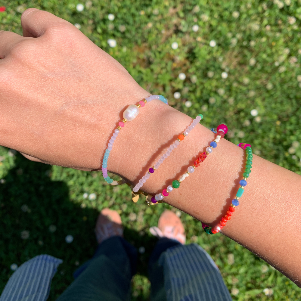 bracciali perline colorate in acciaio gold