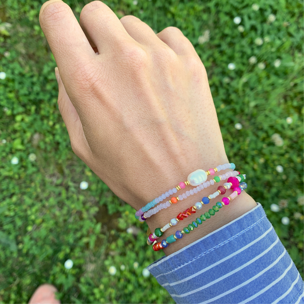bracciali perline colorate in acciaio gold