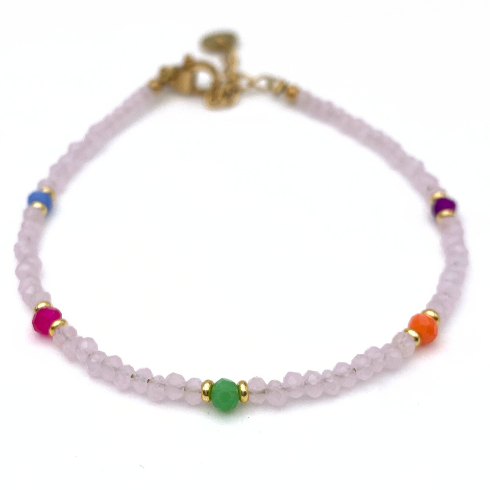 bracciale in acciaio inox gold lilla con perline colorate