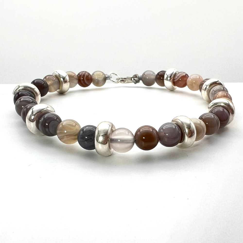 bracciale pietre naturali grigie e rondelle in argento 925