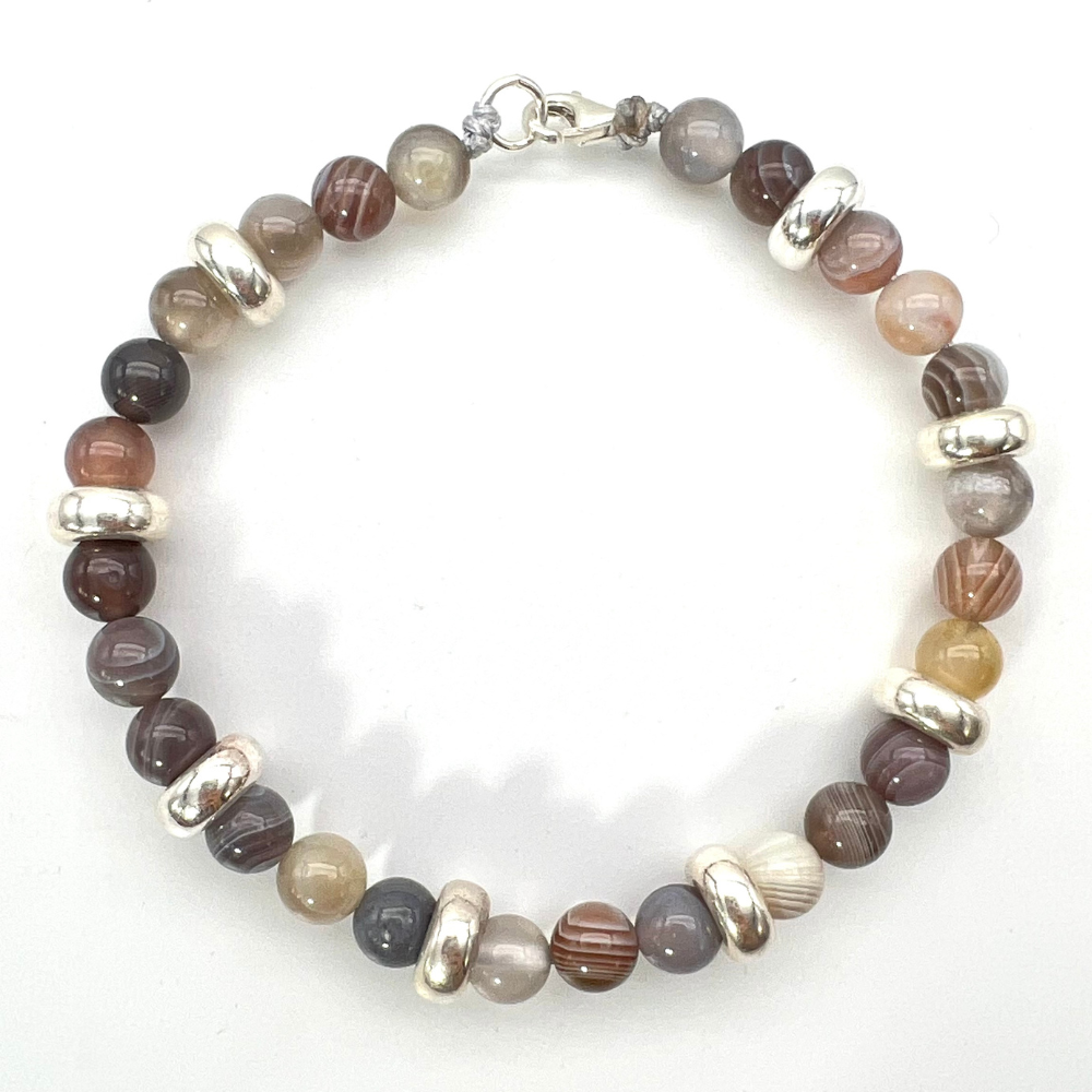 Bracciale Pietre Naturali Grigie e Rondelle in Argento Silver - WJ Gioielli