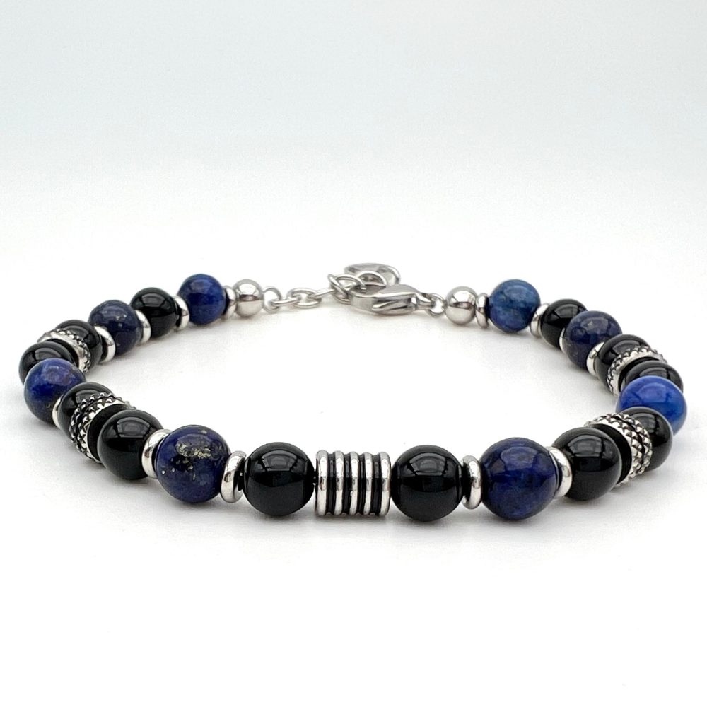 Bracciale Pietre Blu e Nere in Acciaio Silver - WJ Gioielli