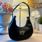 borsa a spalla nera in simil pelle personalizzabile