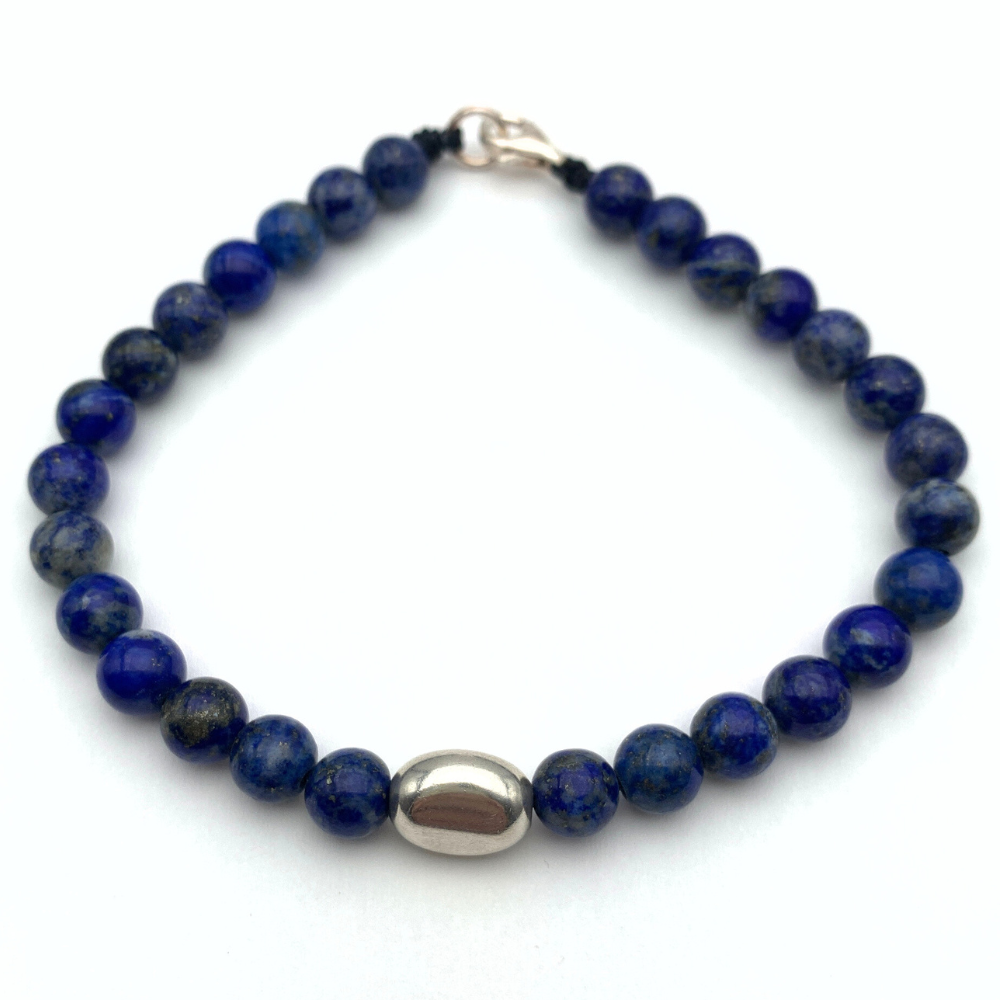 bracciale in argento 925 con pepite ovale centrale e pietre dure blu