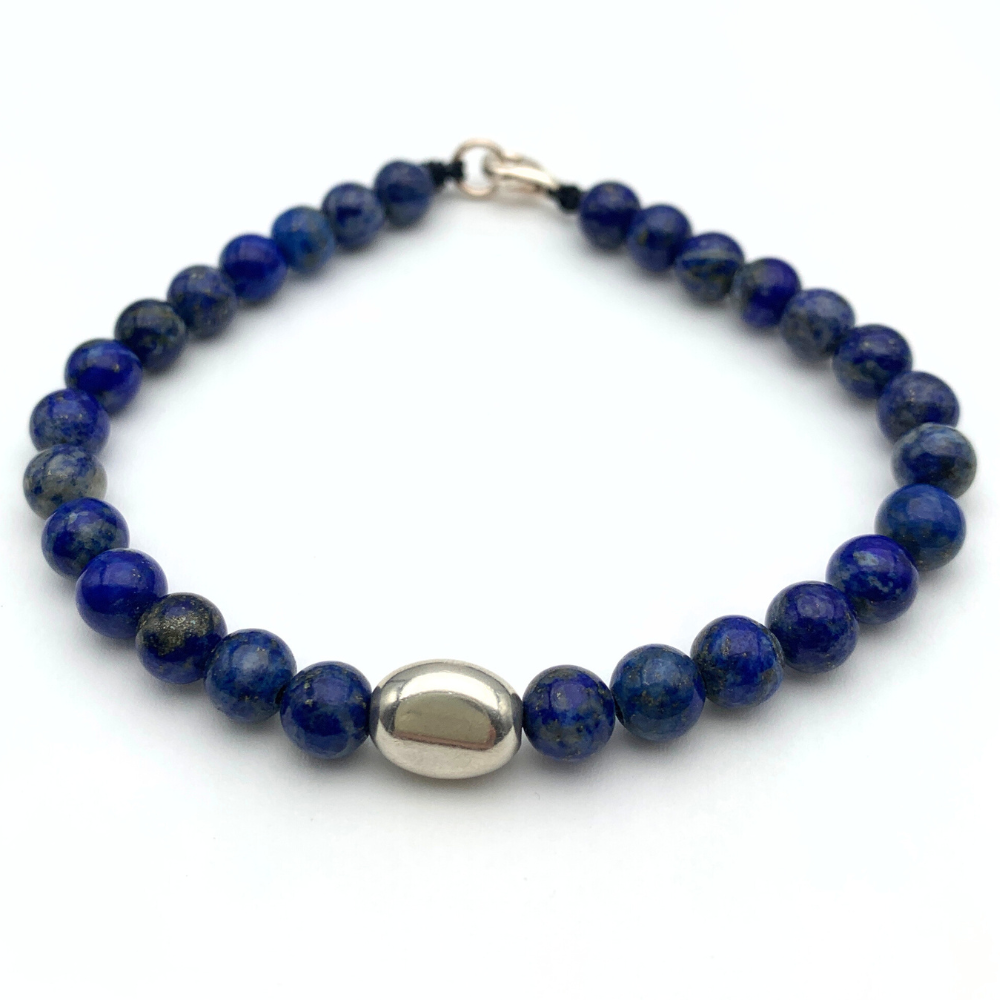 bracciale in argento 925 con pietre naturali blu e pepita ovale