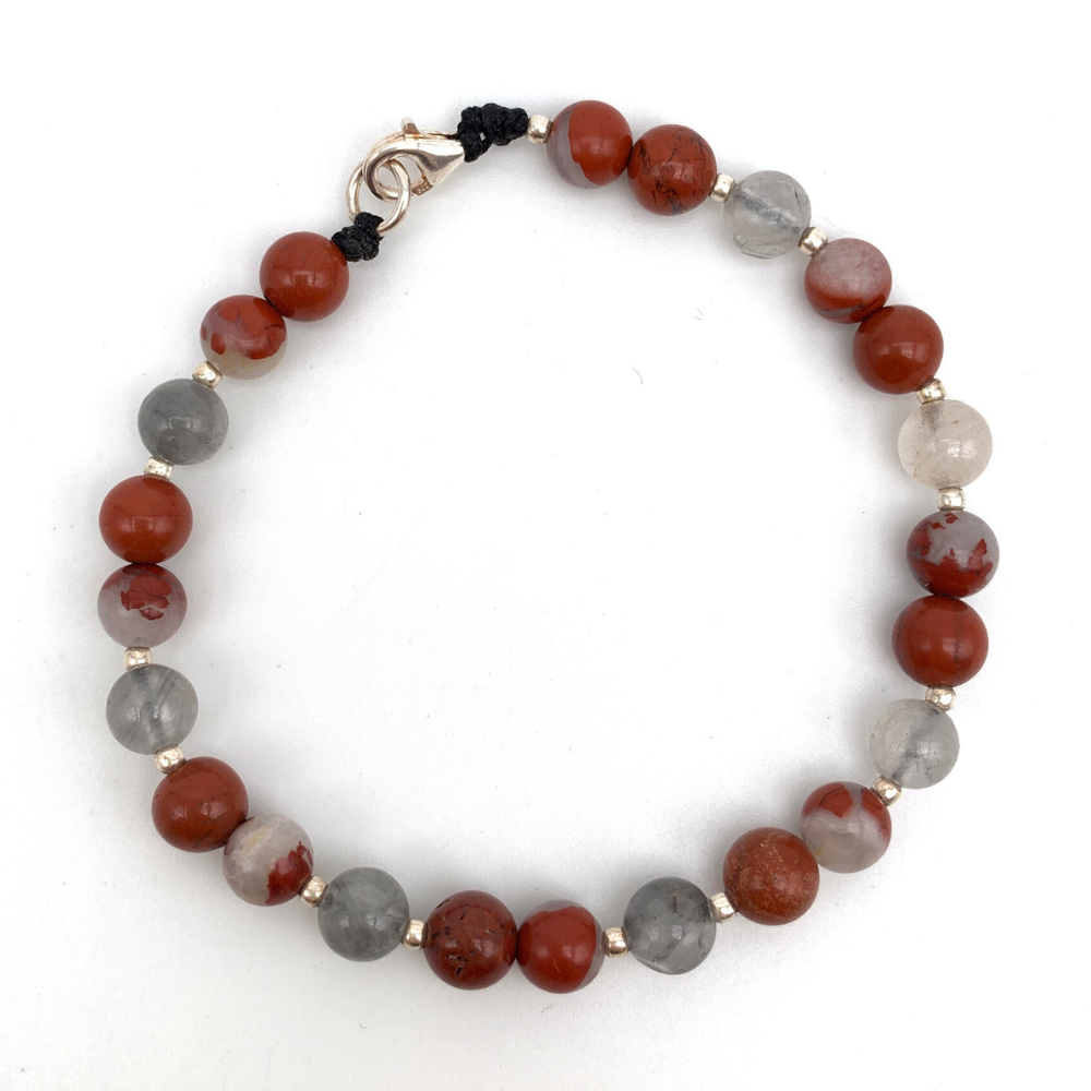 bracciale in argento con pepite e pietre naturali marroni e grigie