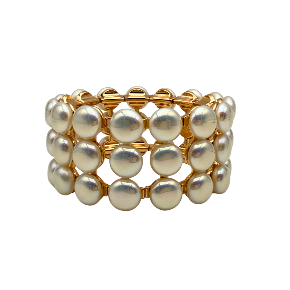 Bracciale Rigido Elastico con Perle in Acciaio Gold