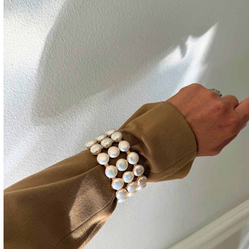 Bracciale Rigido Elastico con Perle in Acciaio Gold