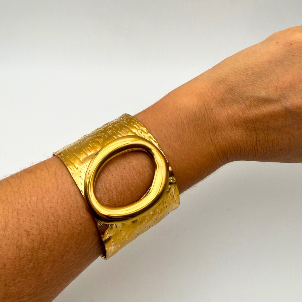 Bracciale Rigido Raw Oval in Acciaio Gold