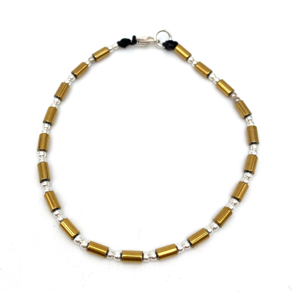 bracciale in argento silver e gold rondelle cilindriche