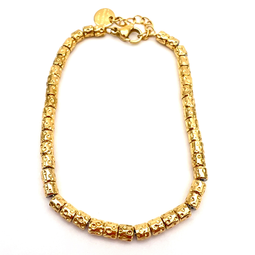 bracciale in acciaio gold con rondelle martellate