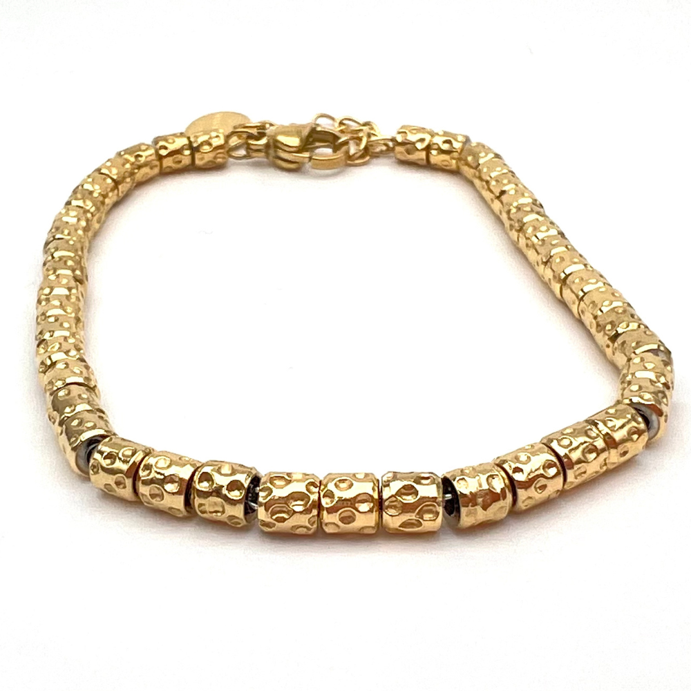 bracciale in acciaio gold con rondelle martellate