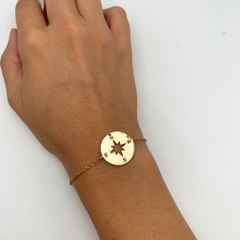 bracciale in argento gold con rosa dei venti