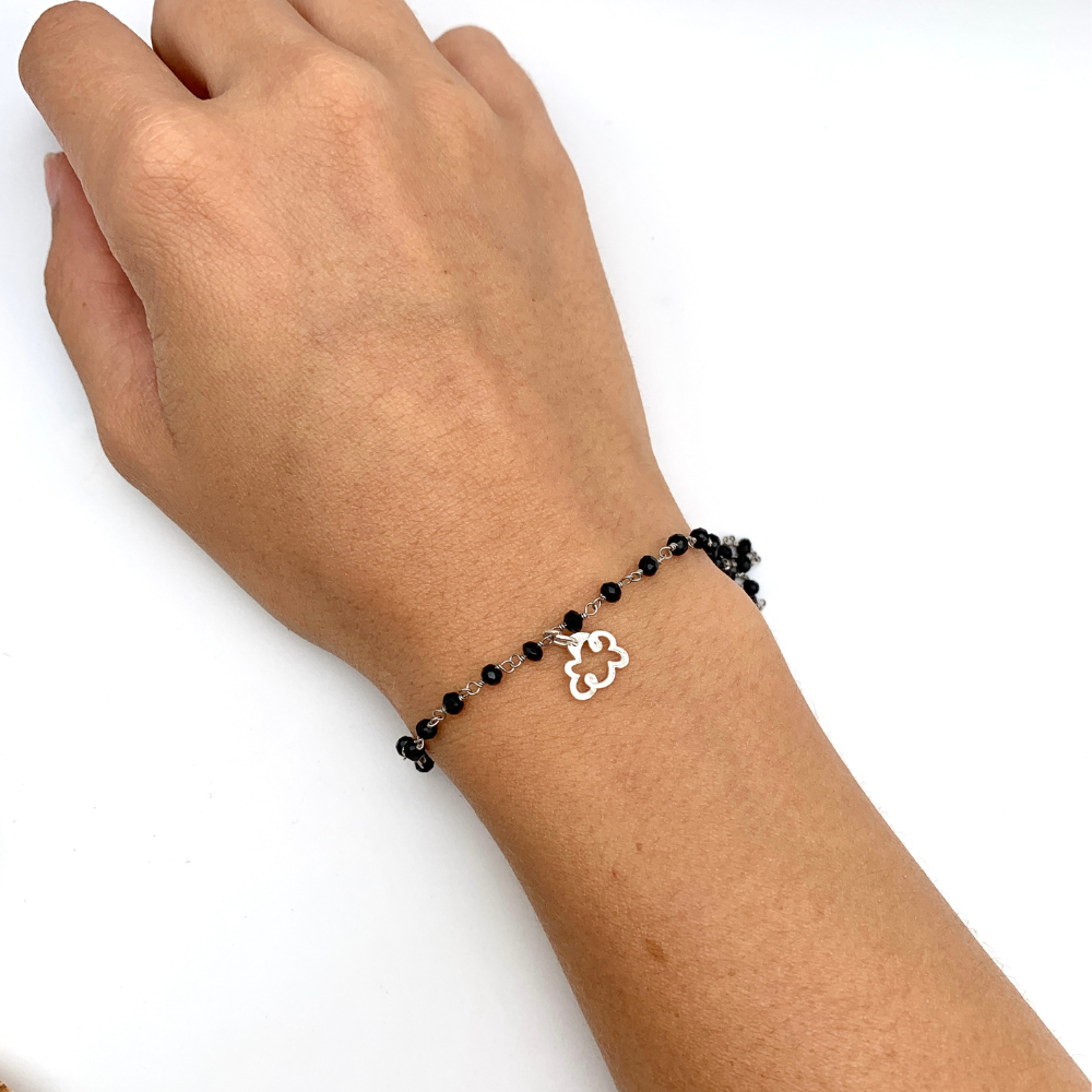 bracciale in argento 925 rosario nero con ciondolo nuvoletta