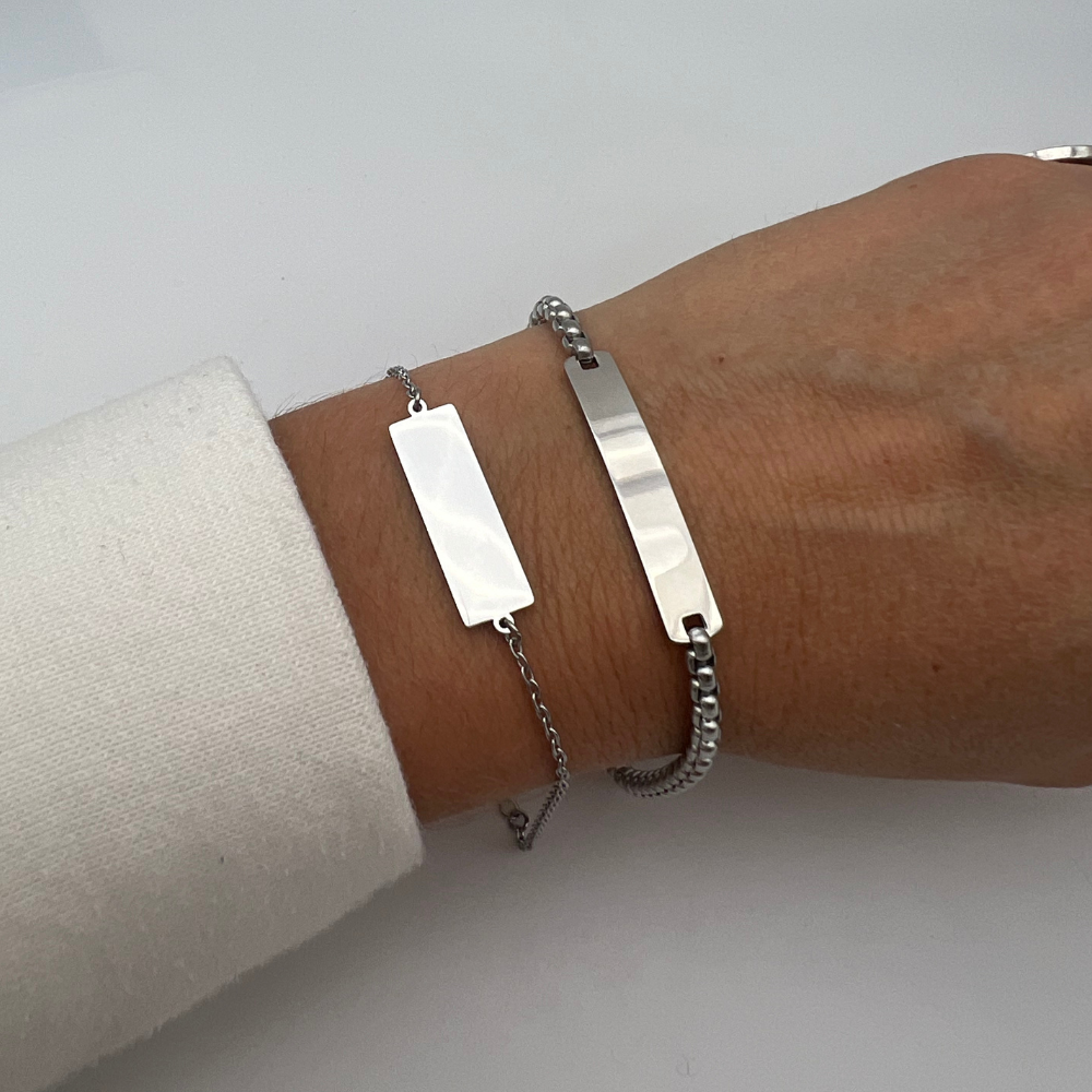 bracciale in acciaio silver con targhetta personalizzabile
