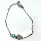 bracciale in acciaio silver con targhetta e zircone azzurro
