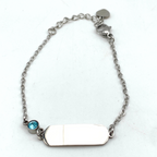 bracciale in acciaio silver con targhetta e zircone azzurro