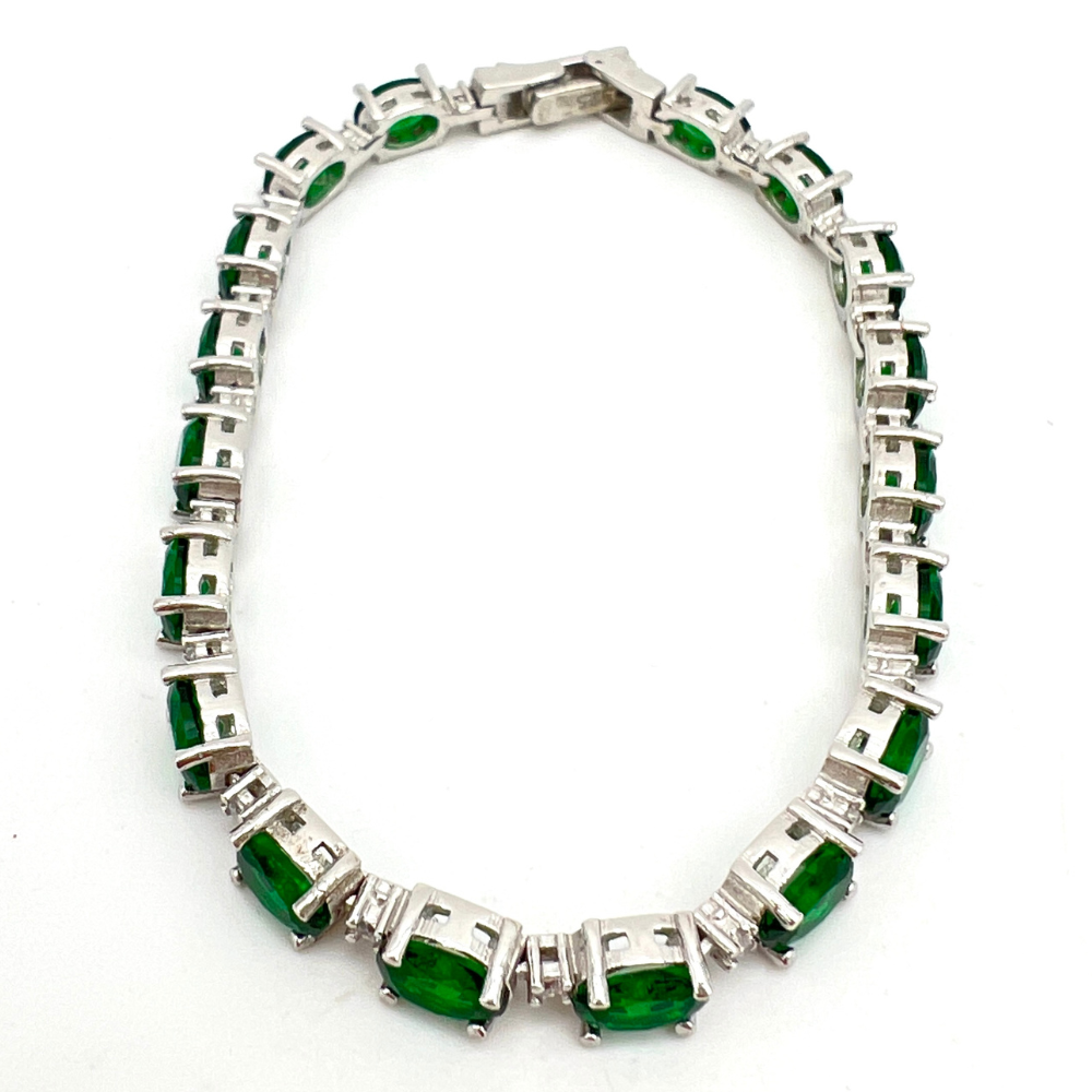 bracciale in argento tennis zirconi ovali verdi
