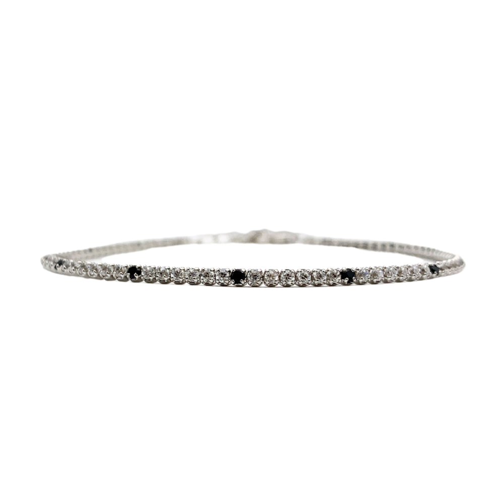 Bracciale Tennis Zirconi Bianchi e Neri in Argento Silver - WJ Gioielli