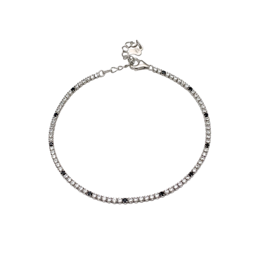 Bracciale Tennis Zirconi Bianchi e Neri in Argento Silver - WJ Gioielli