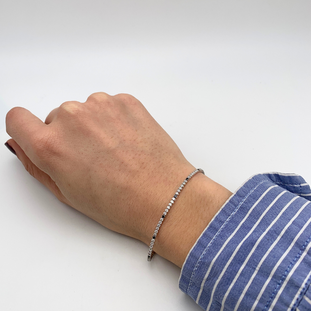 Bracciale Tennis Zirconi Bianchi e Neri in Argento Silver - WJ Gioielli