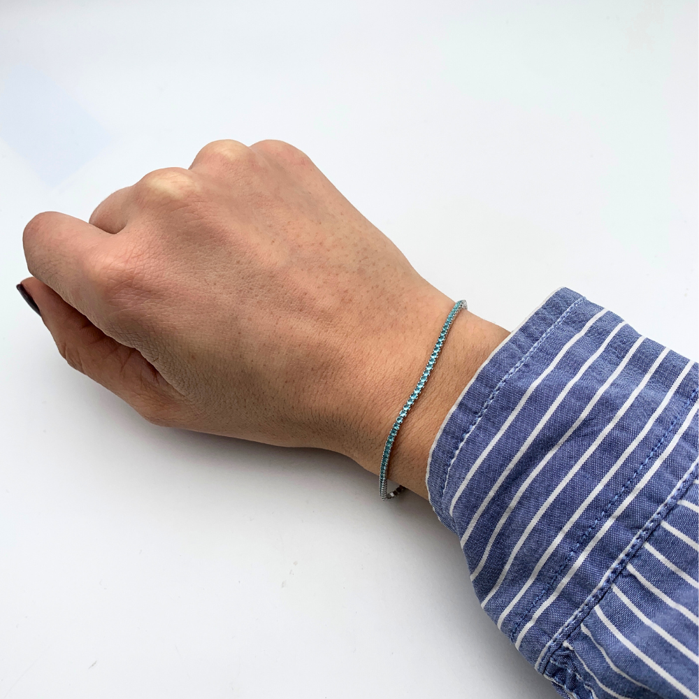 Bracciale Tennis Zirconi Celesti in Argento Silver - WJ Gioielli