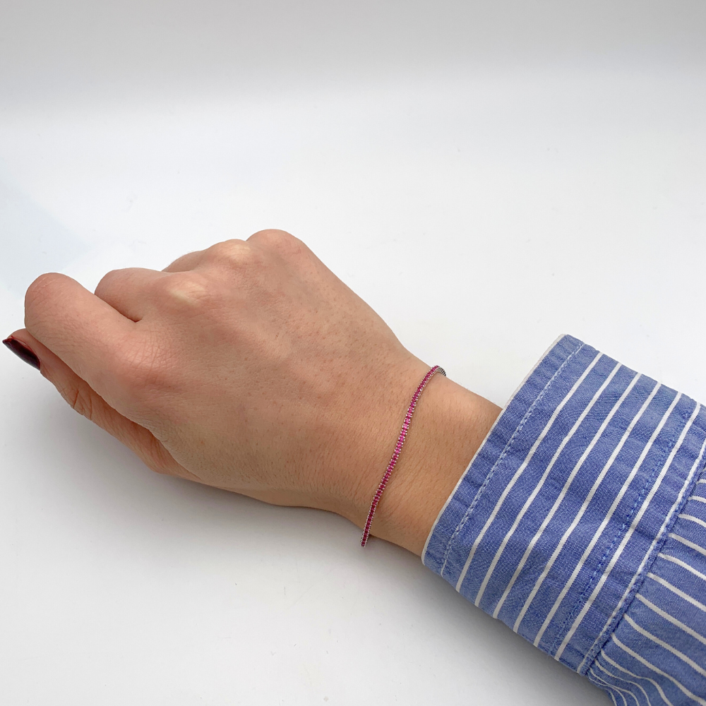 Bracciale Tennis Zirconi Fucsia in Argento Silver - WJ Gioielli