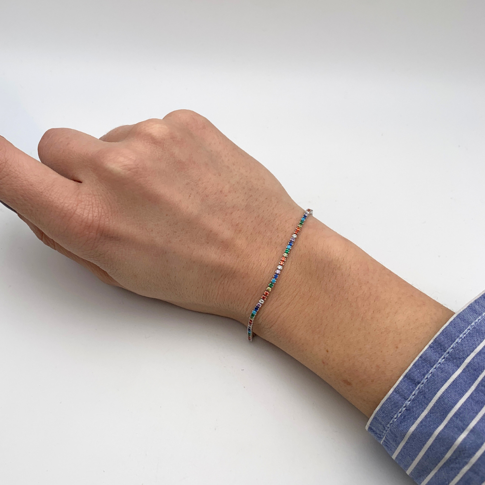 Bracciale Tennis Zirconi Rainbow Mini in Argento Silver - WJ Gioielli