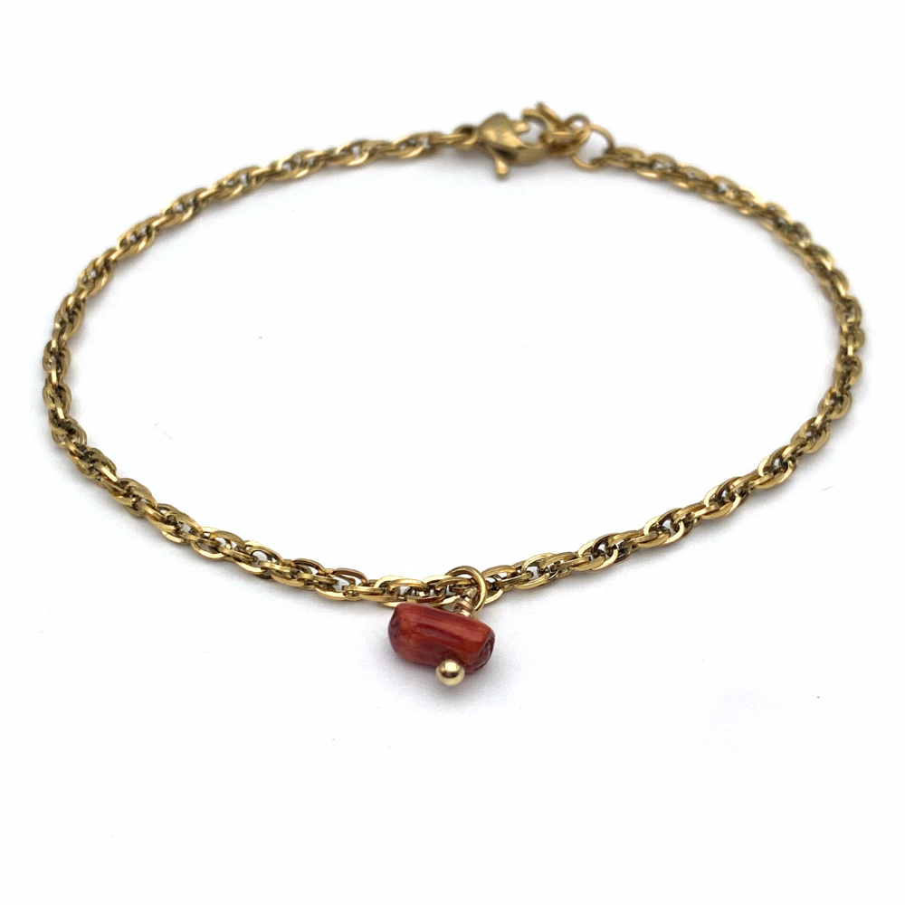 bracciale in acciaio gold torchon con ciondolo corallo