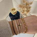 Bracciale Tennis in Acciaio Gold Cuore Verde e Zirconi Bianchi