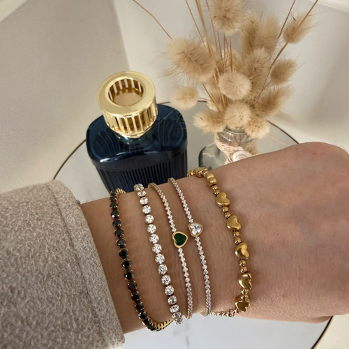 Bracciale Tennis in Acciaio Gold Cuore Bianco e Zirconi Bianchi