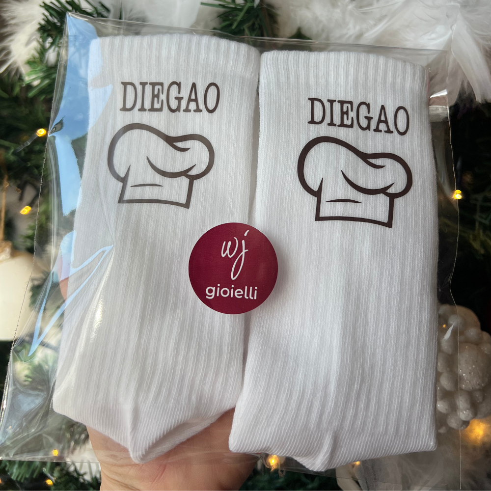 calzini in cotone bianco con scritta e disegno nero personalizzato