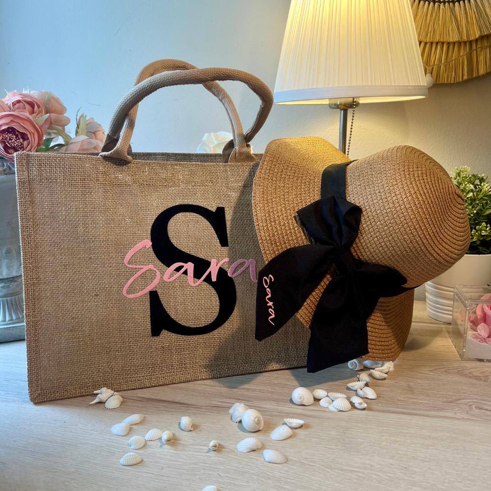 borsa mare e cappello di paglia parsonalizzati