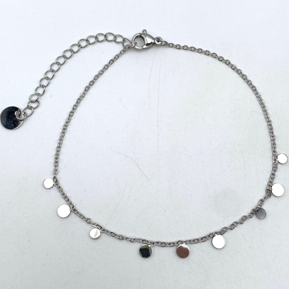 cavigliera in acciaio silver con medagliette pendenti