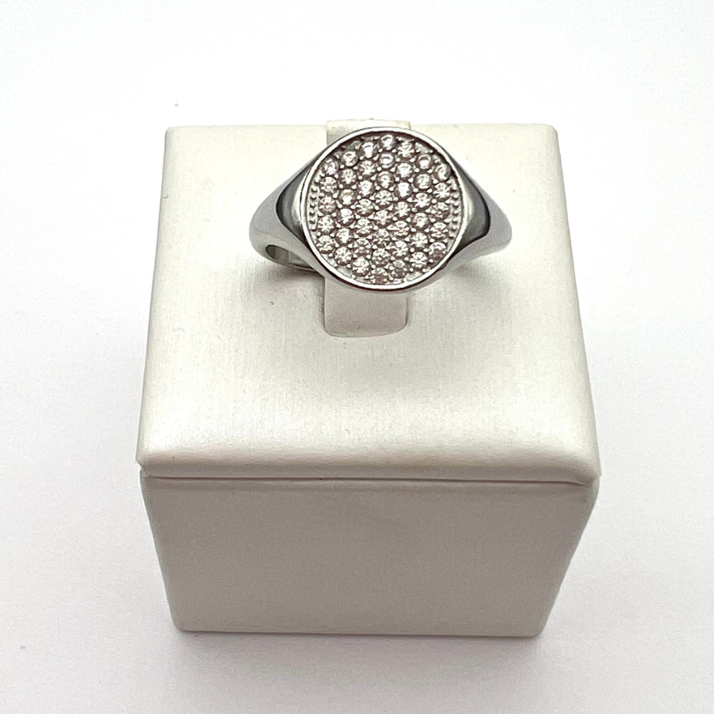 anello in acciaio silver Chevalier con zirconi bianchi