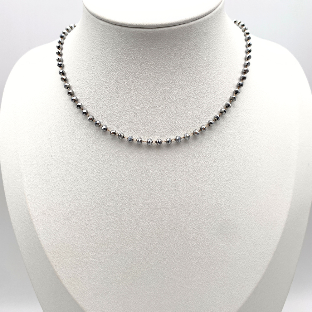 Choker Perline Sfaccettate in Ematite in Acciaio Gold