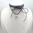 choker in argento silver e raso con pietra dura azzurra