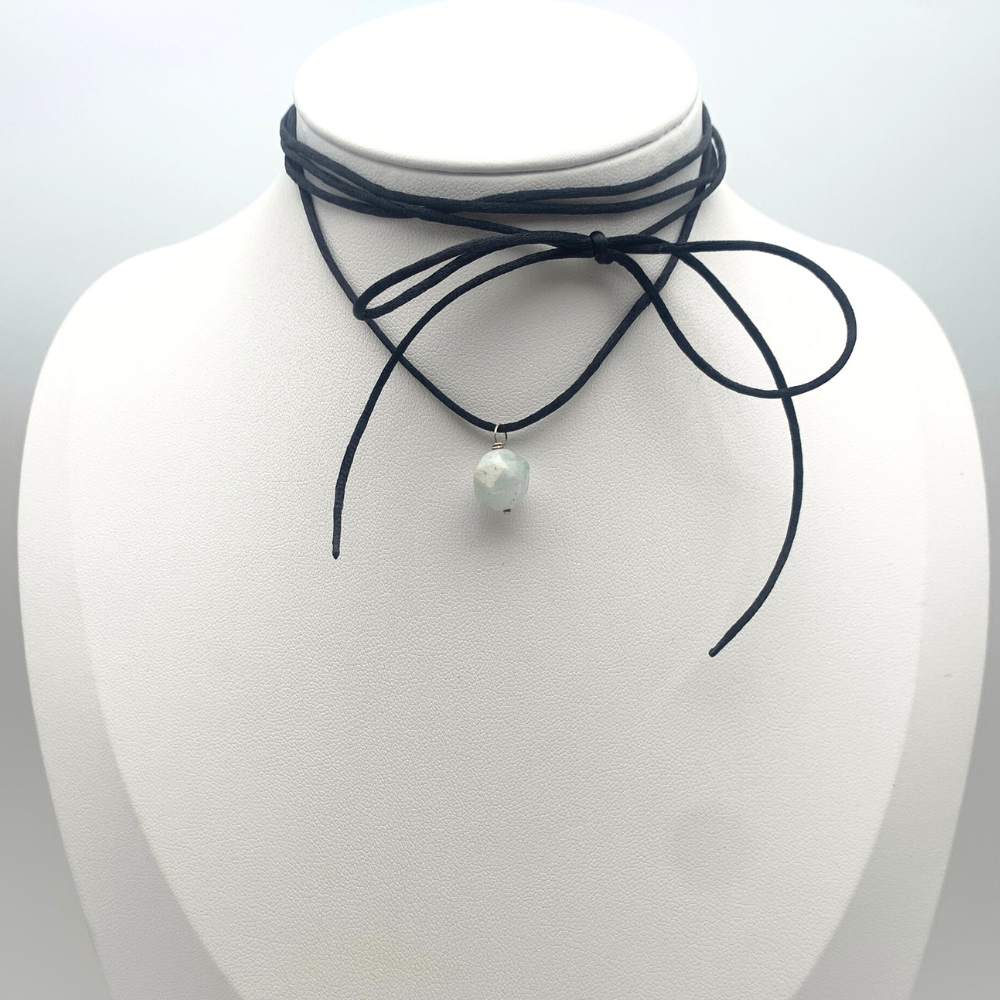 choker in argento silver e raso con pietra dura azzurra